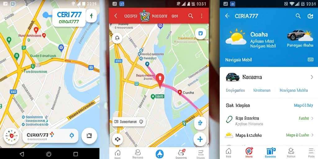 Antarmuka CERIA777 menunjukkan fitur navigasi mobil yang intuitif dan informatif.