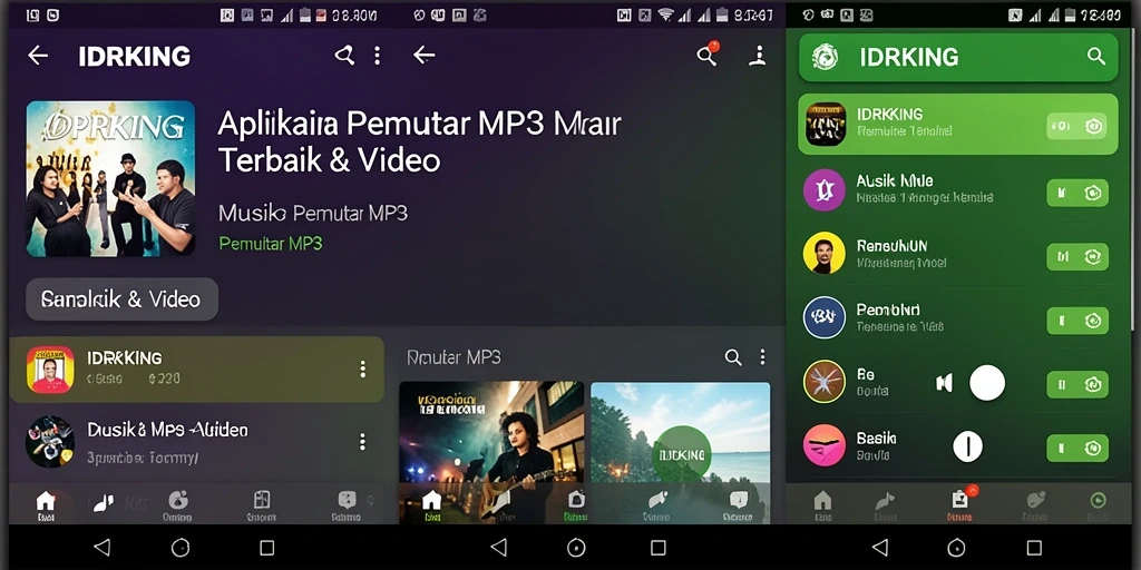 Screenshot antarmuka IDRKING dengan tampilan Pemutar MP3 yang menarik.