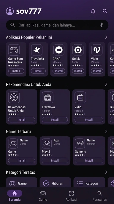 Tampilan katalog aplikasi sov777