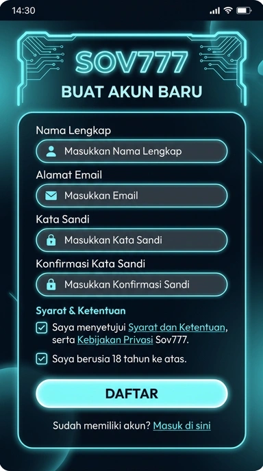 Tampilan halaman daftar sov777